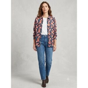Banana Republic Womens Floral Button Down Shirt Sheer Navy Coral Drapey Blouse